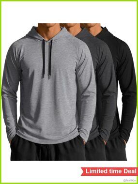 3-Pack Men's Athletic Pullover Hoodies Long Sleeve Big and Tall Lightweight
